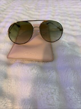 Oversized Chloe Women's Gold Aviator Sunglasses with Green Lenses 51MM